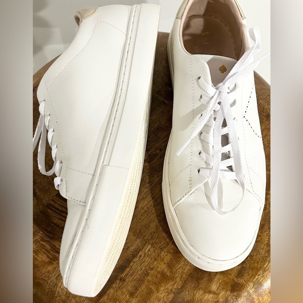 Kate Spade Angelise Leather Sneakers White/Gold Perforated‎ 9 - Picture 3 of 10